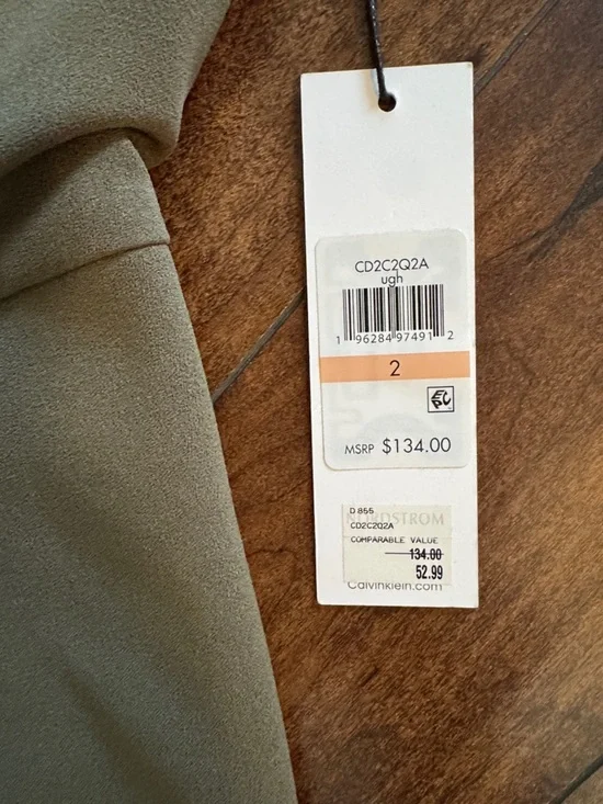 Calvin Klein Olive Green Sleeveless Tie-Neck Wide-Leg Jumpsuit - Picture 3 of 4